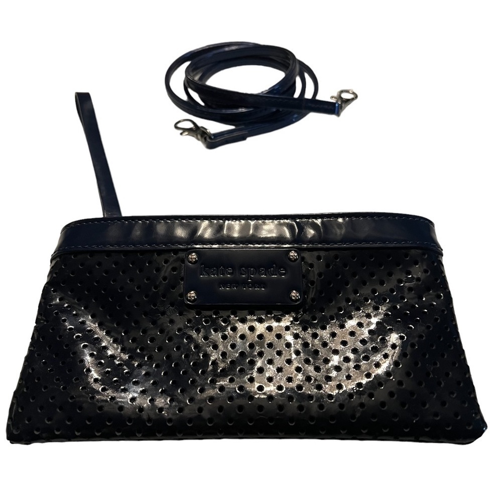 KATE SPADE Navy Perforated Clutch / Cosmetic Bag w/ Strap— multi use